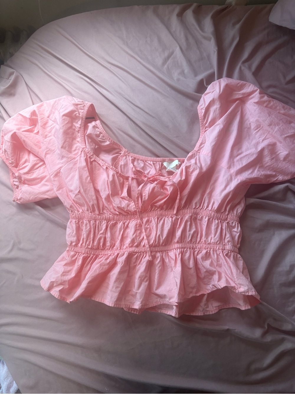 H&M Light Pink Peplum Puff Sleeve Blouse